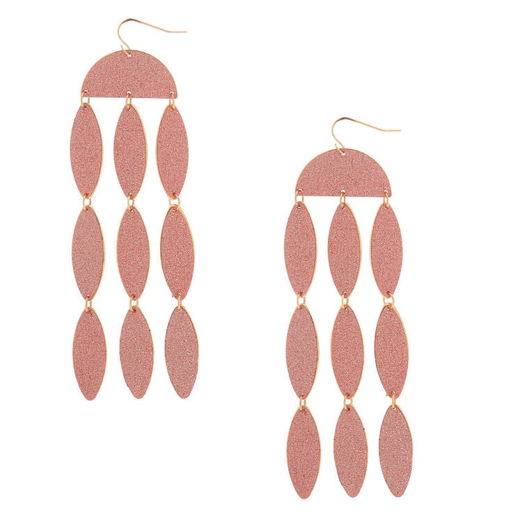 Rose Gold 4" Glitter Drop Earrings,