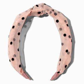 Blush Pink &amp; Black Polka Dot Knotted Headband ,