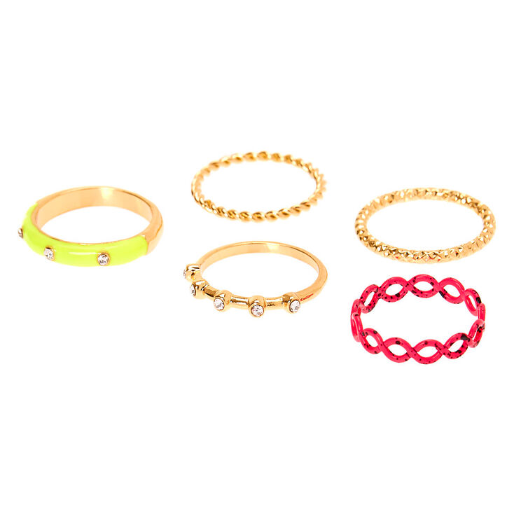 Gold & Neon Rings - 5 Pack,
