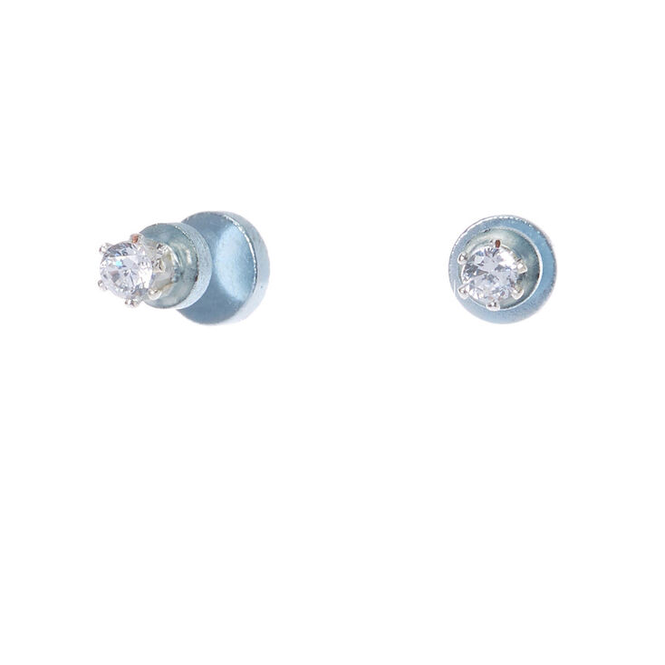 Silver Cubic Zirconia 2MM Round Magnetic Stud Earrings,