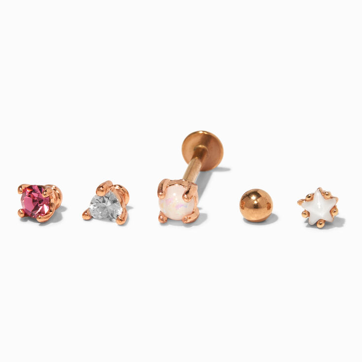 Rose Gold Multi Changeable Flat Back Tragus Earrings - 5 Pack,