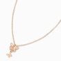 Pink Double Butterfly Gold-tone Pendant Necklace,