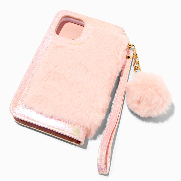 Furry Pink Wristlet Phone Case - Fits iPhone&reg; 12 Pro,