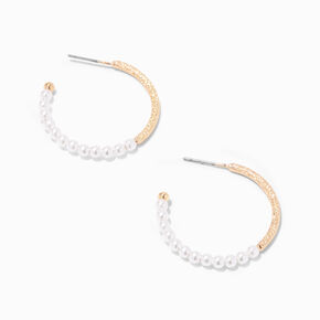 Gold Glitter Pearl 30MM Hoop Earrings,