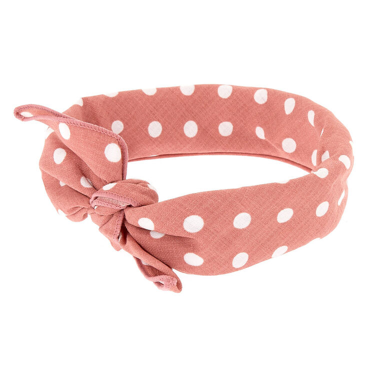 Polka Dot Knotted Bandana Headwrap - Mauve,