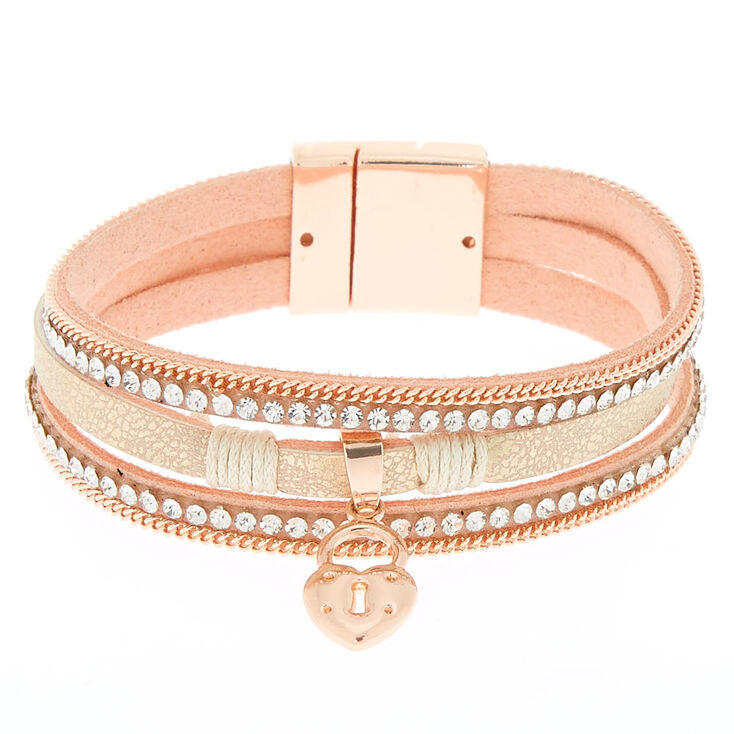 Embellished Key Charm Wrap Bracelet - Blush,