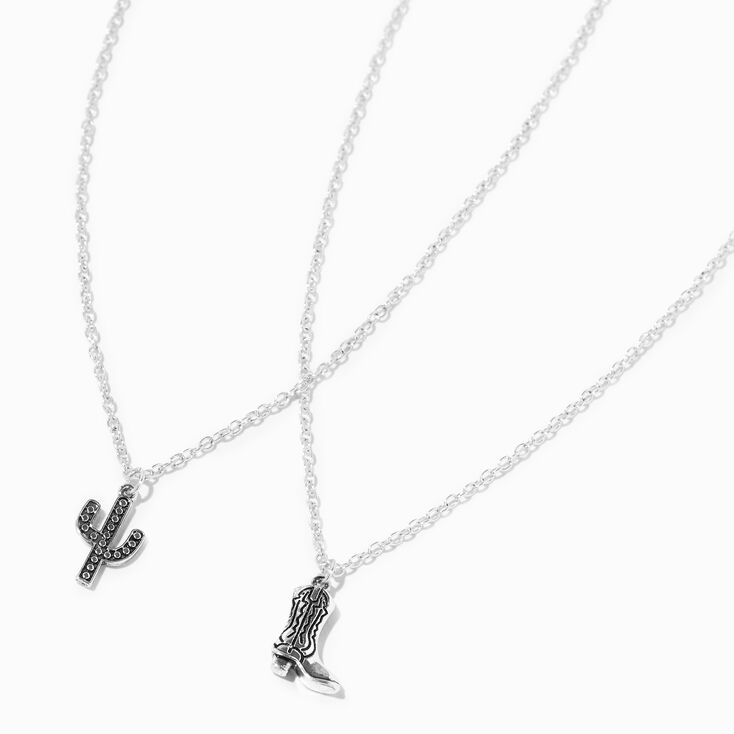 Burnished Silver Cactus &amp; Cowboy Boot Pendant Necklaces - 2 Pack,