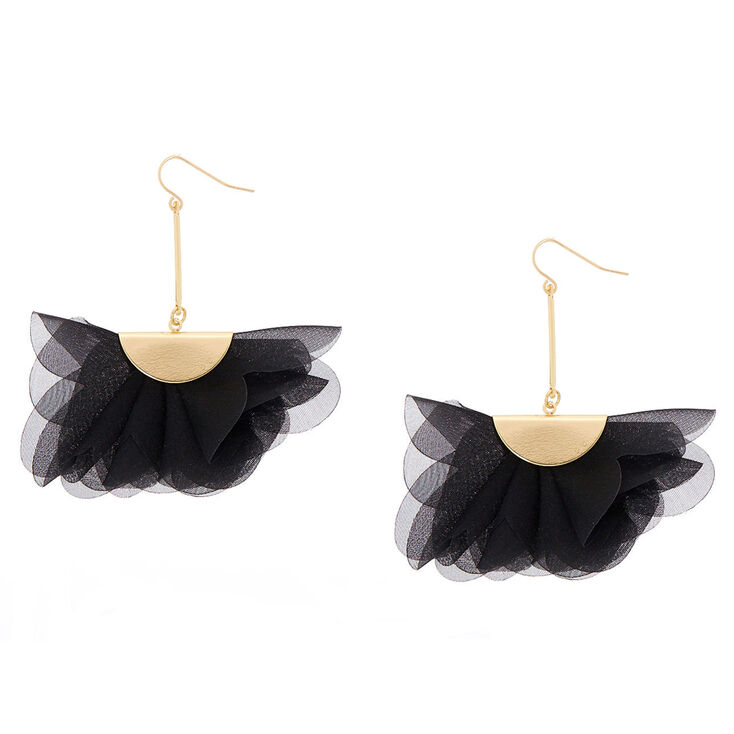 2.5" Chiffon Fan Drop Earrings - Black,