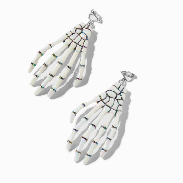 Skeleton Hands Iridescent Clip-On Drop Earrings,