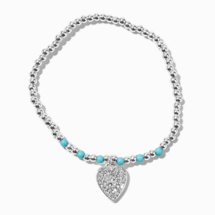 Silver-tone Crystal Heart Beaded Stretch Bracelet,