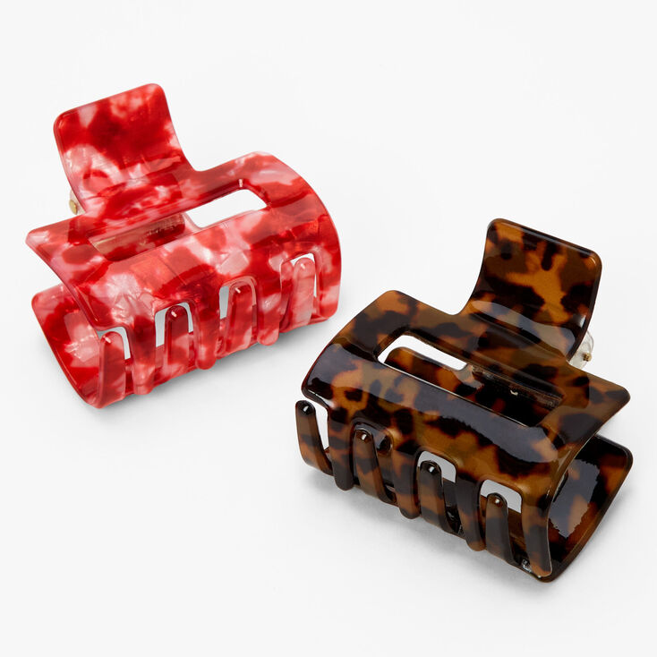 Mini Red Tortoiseshell Hair Claws - 2 Pack,