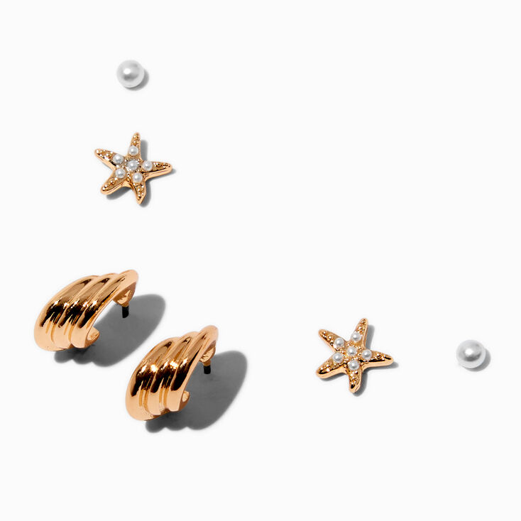 Gold-tone Coastal Stud Earrings - 3 Pack,