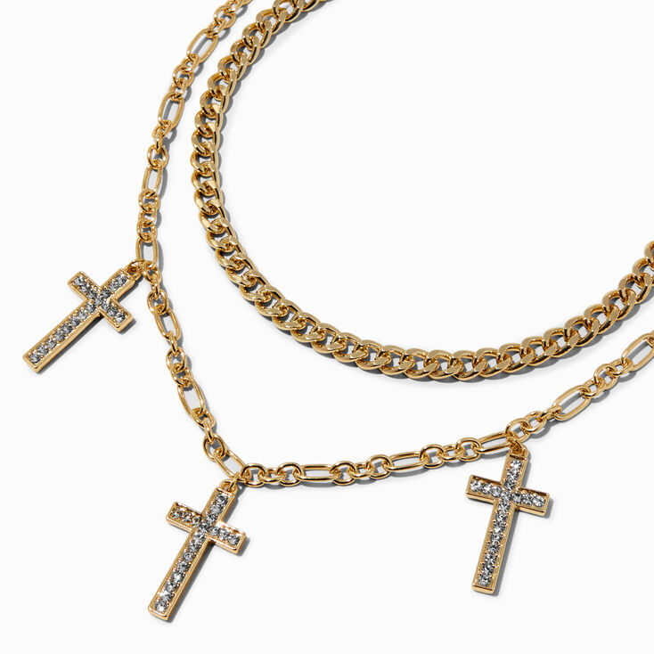Gold-tone Cross Multi-Strand Choker Necklace,