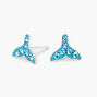 Sterling Silver Embellished Mermaid Fin Stud Earrings - Blue,