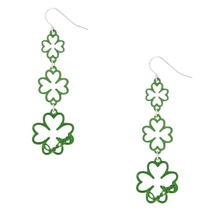 Silver 2.5" Lucky Shamrock Drop Earrings,
