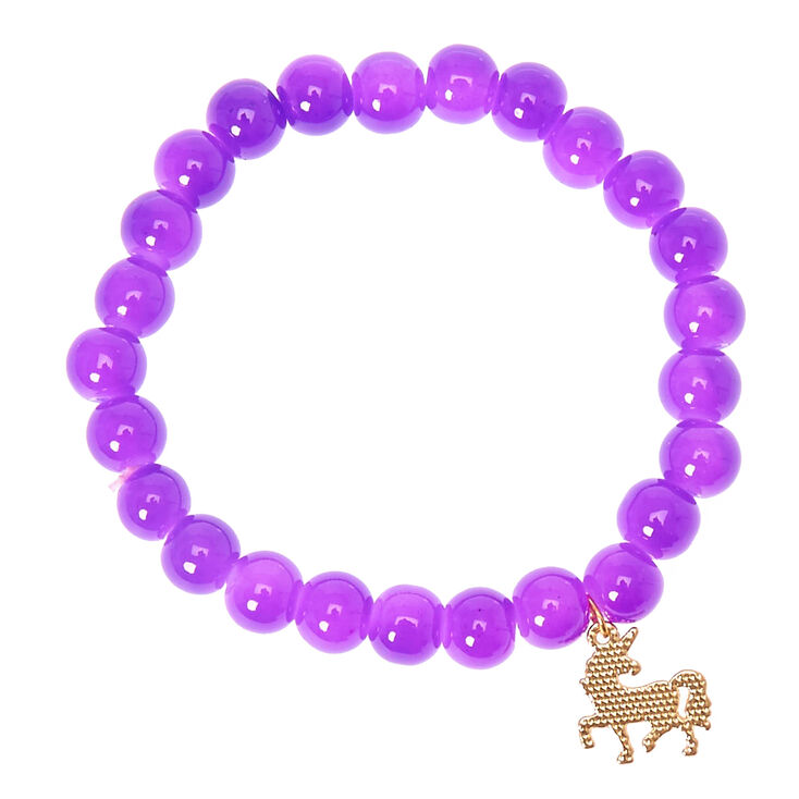 Unicorn Beaded Stretch Bracelet - Purple,