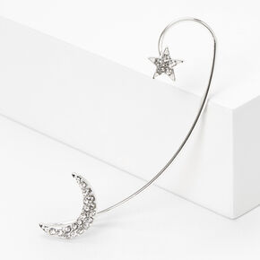 Silver Celestial Crystal Ear Cuff Pin,