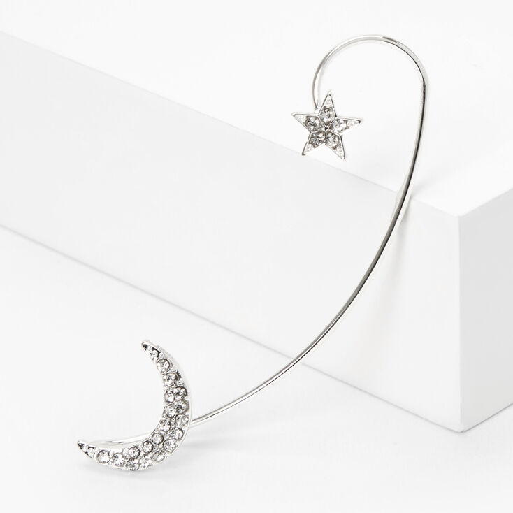 Silver Celestial Crystal Ear Cuff Pin,