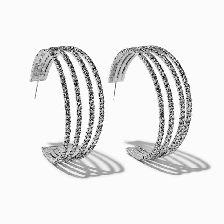 Silver-tone Crystal Multi-Layer 70MM Hoop Earrings,