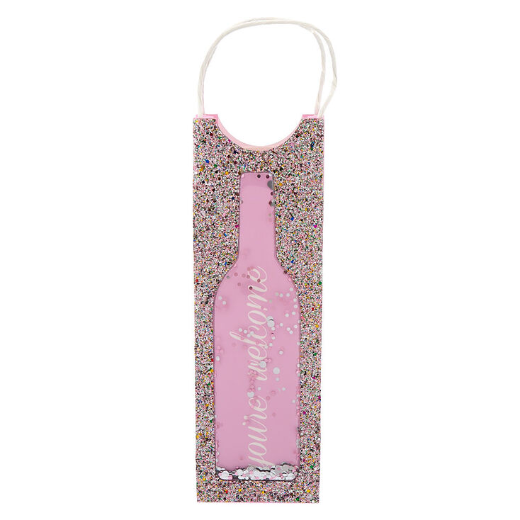 You're Welcome Shaker Glitter Wine Gift Bag - Pink,