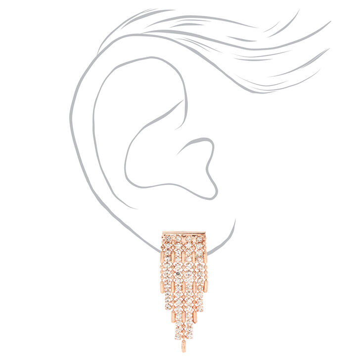 Rose Gold Rhinestone Multi Strand Necklace &amp; Drop Earrings Set - 2 Pack,