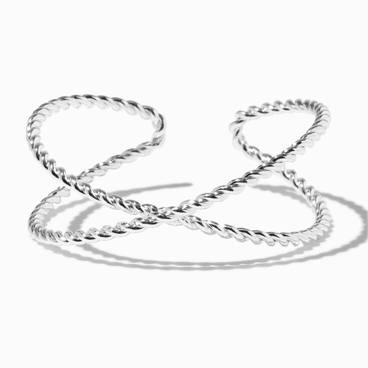 Silver-tone Twisted Rope X Cuff Bracelet,