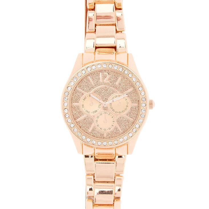 Rose Gold & Crystal Chain Link Watch,