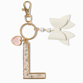 Pearl &amp; Crystal Gold-tone Initial Keychain - L,