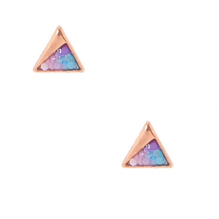 18kt Rose Gold Glitter Triangle Stud Earrings,