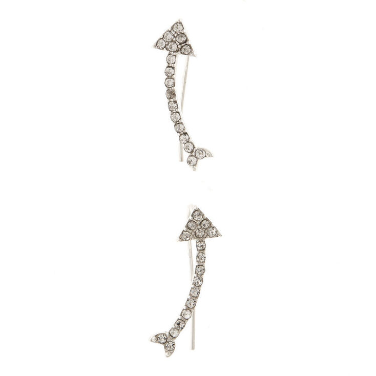 Silver Tone Faux Crystal Arrow Ear Crawlers,