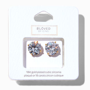 B&#39;Loved by Icing 18k Yellow Gold Plated Cubic Zirconia 10MM Round Stud Earrings,