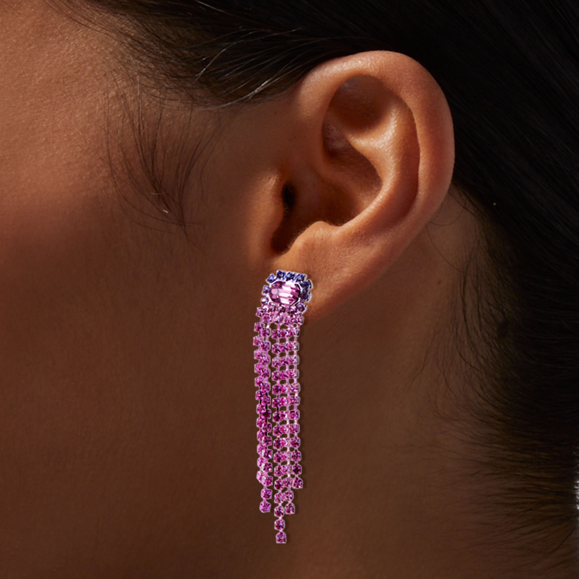 Rhinestone fringe earrings hot sale
