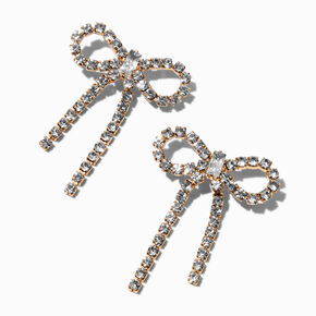 Gold-tone Rhinestone Bow 1&quot; Drop Earrings,