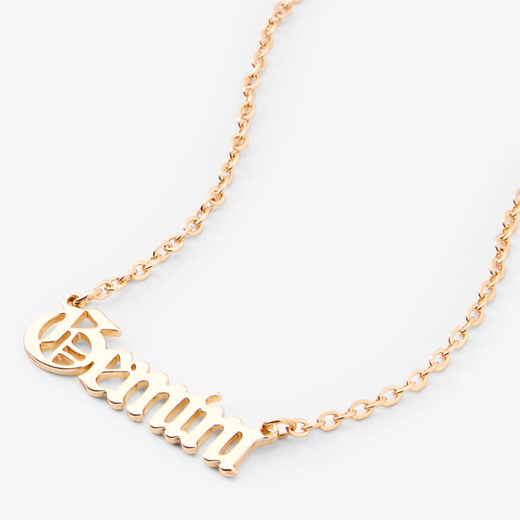 Gold Gothic Zodiac Pendant Necklace - Gemini,