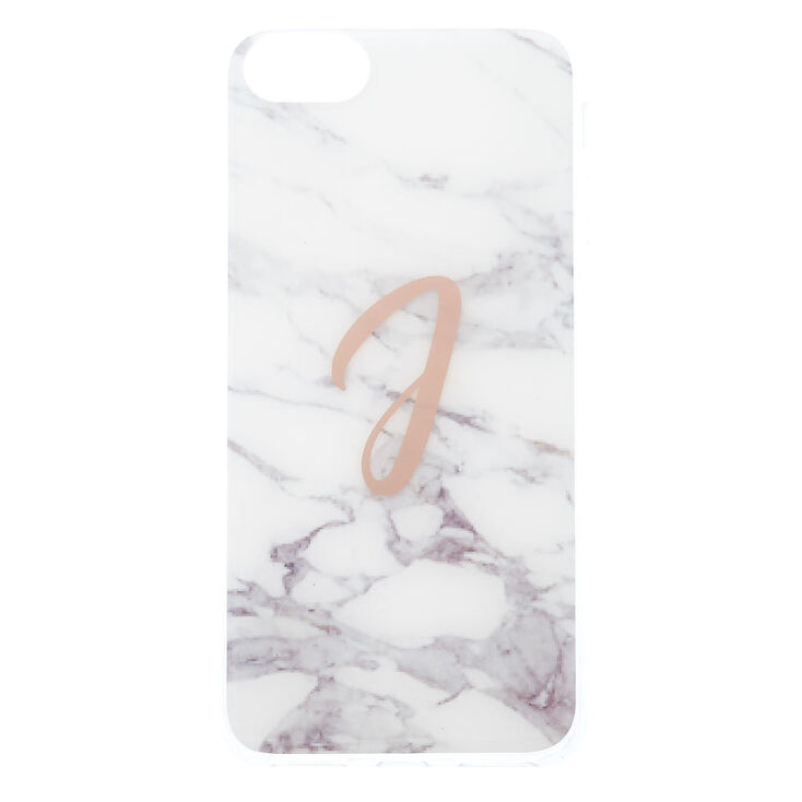 White Marbled "J" Initial Phone Case - Fits iPhone 6/7/8 Plus,