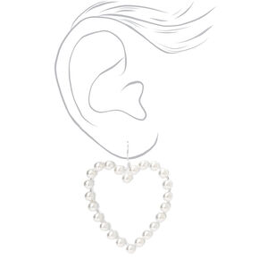 Silver 1.5&quot; Pearl Open Heart Drop Earrings,