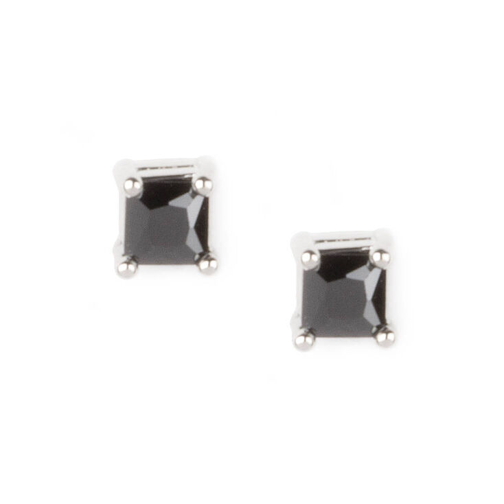 3MM Black Cubic Zirconia Four Prong Set Square Stud Earrings,