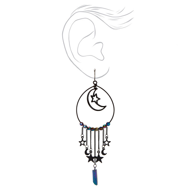 Black 4.5&quot; Celestial Crystal Hoop Drop Earrings,