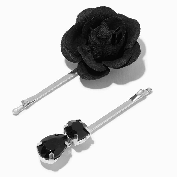 Black Flower Bobby Pins - 6 Pack,