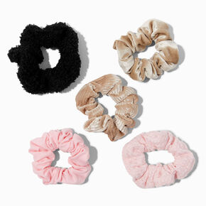 Neutral Mixed Texture Hair Scrunchies - 5 Pack,