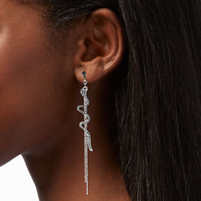 Silver 3&quot; Crystal Snake Clip-On Drop Earrings,