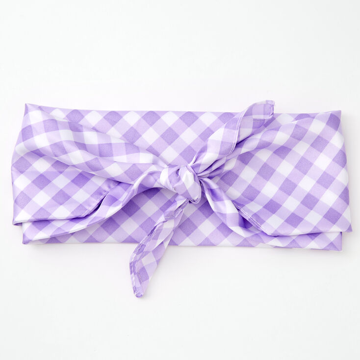 Silky Gingham Knotted Headwrap - Lilac,