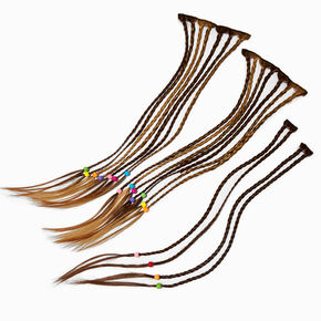 Brown Braids Faux Hair Clip In Extensions - 4 Pack,