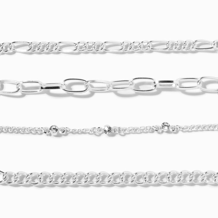 Silver Geometric Chain Bracelets - 4 Pack,