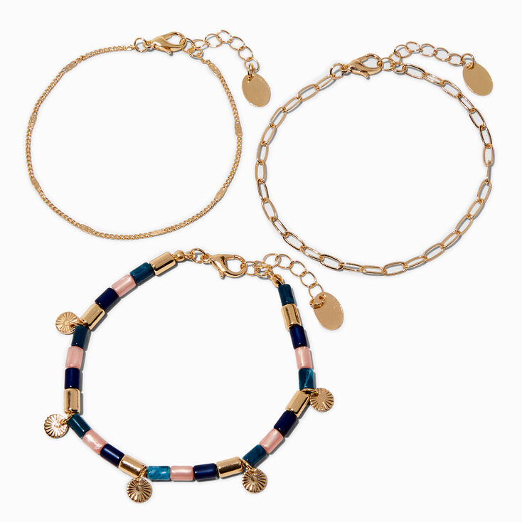 Heishi Bead &amp; Gold-tone Chain Bracelets - 3 Pack,