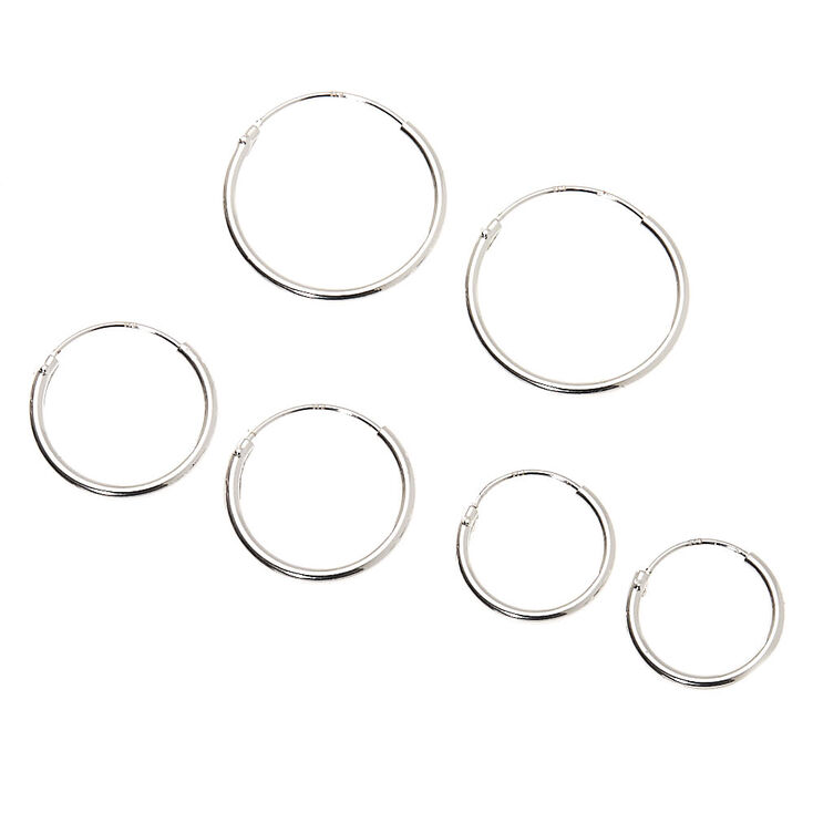 Sterling Silver Graduated Sleek Hoop Earrings - 3 Pack,