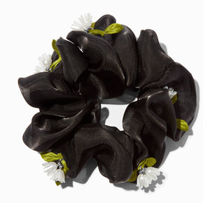 Giant Black Flower Dangle Hair Scrunchie,
