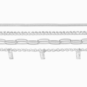 Silver Cubic Zirconia Woven Chain Bracelets - 4 Pack,