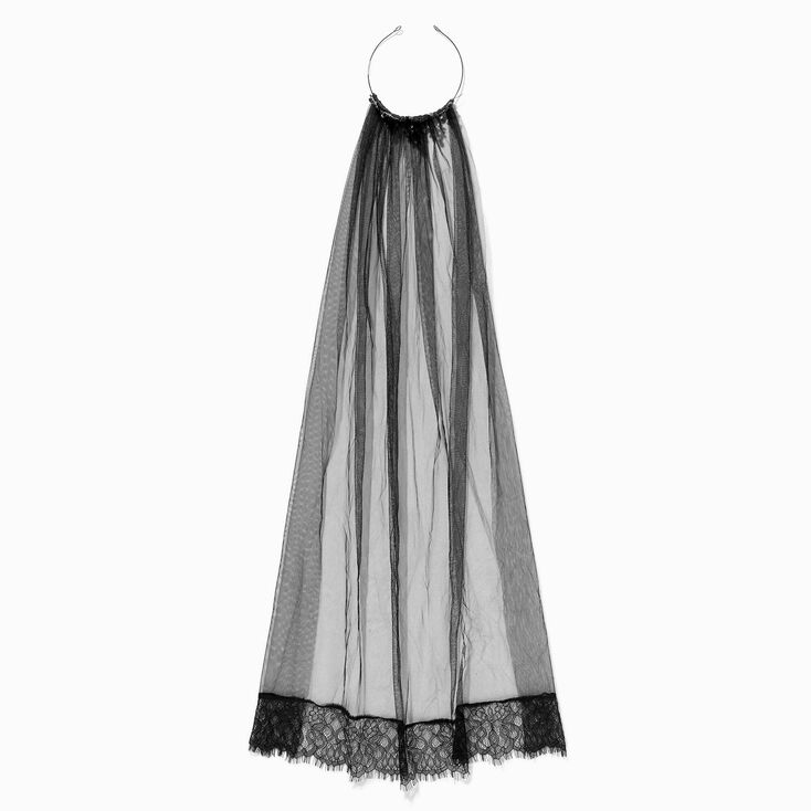 Black Gemstone Gothic Crown Veil Headband,
