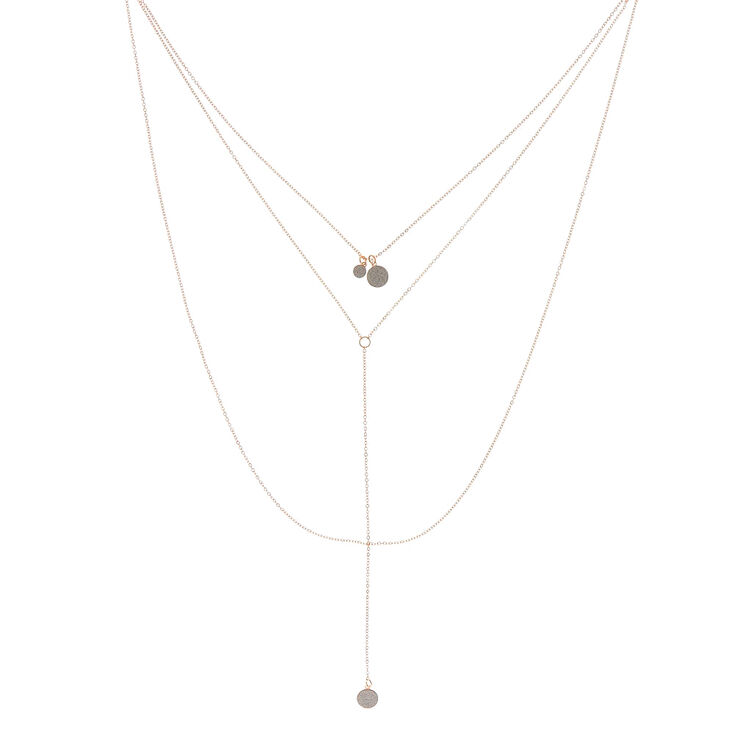 Rose Gold Glitter Disk Multi Strand Necklace,